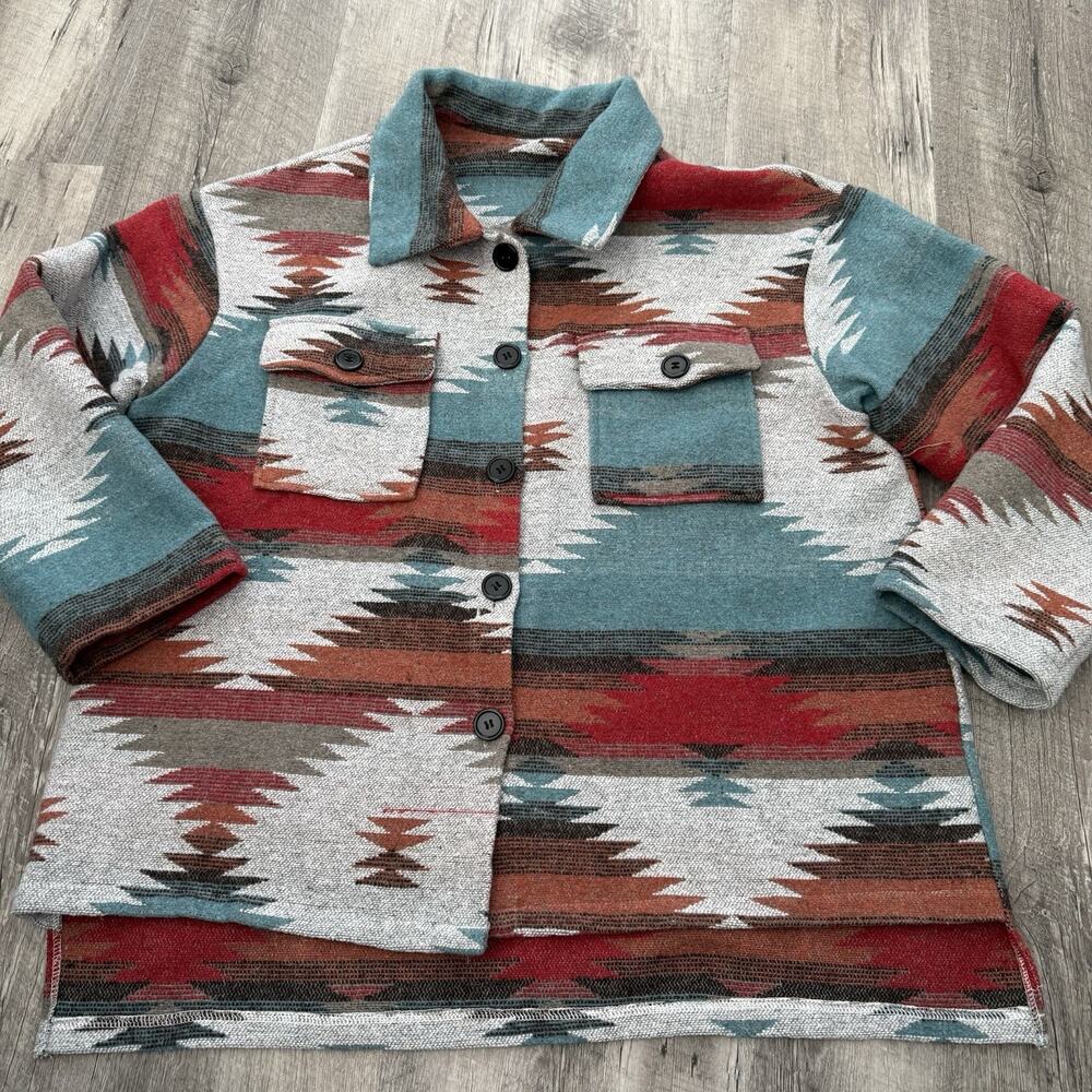 SHEIN Shirt Jacket Womens XL 0XL L Southwestern Aztec Button Front Shacket